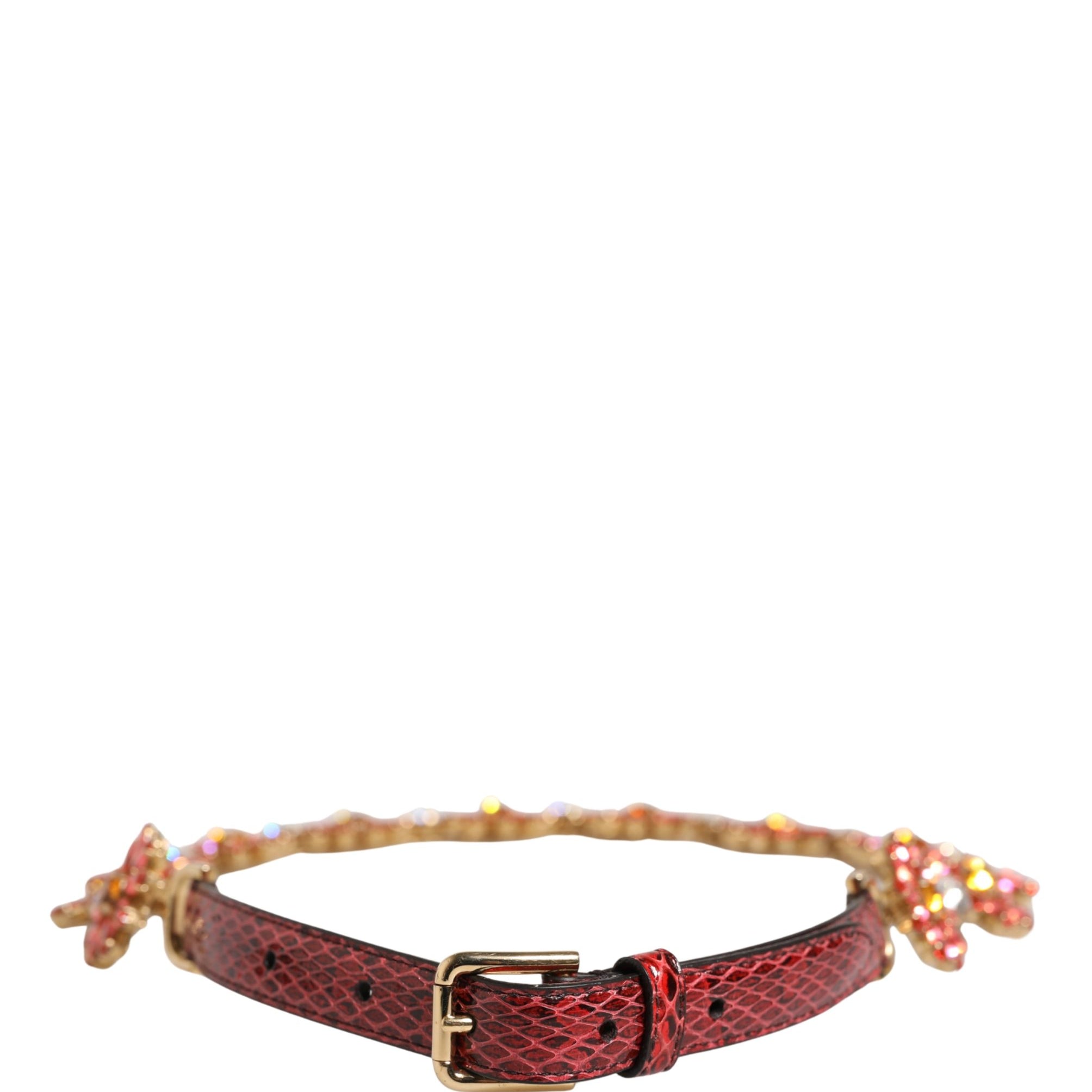 Dolce & Gabbana Red Leather Daisy Crystal Embellished Waist Belt Dolce & Gabbana