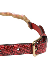 Red Leather Daisy Crystal Embellished Waist Belt