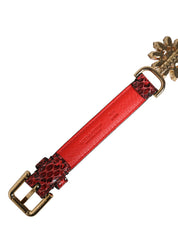Red Leather Daisy Crystal Embellished Waist Belt