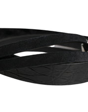 Black Exotic Leather Silver Metal Buckle Belt