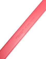 Pink Calf Leather Silver Metal Buckle Belt
