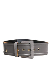 Patrizia Pepe Gray Genuine Leather Square Silver Metal Buckle Belt