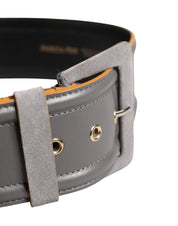 Patrizia Pepe Gray Genuine Leather Square Silver Metal Buckle Belt