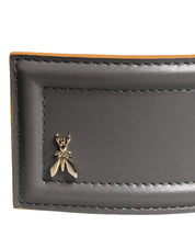 Patrizia Pepe Gray Genuine Leather Square Silver Metal Buckle Belt