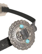 Black Turquoise Leather Embellished Oval Buckle Belt