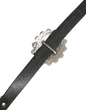 Black Turquoise Leather Embellished Oval Buckle Belt