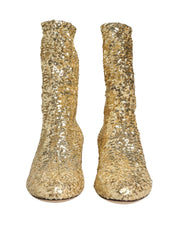 Dolce & Gabbana Gold Sequined Short Boots Stretch Shoes Dolce & Gabbana