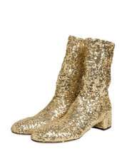 Dolce & Gabbana Gold Sequined Short Boots Stretch Shoes Dolce & Gabbana