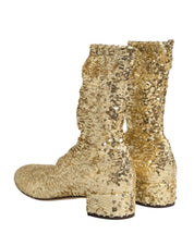 Dolce & Gabbana Gold Sequined Short Boots Stretch Shoes Dolce & Gabbana