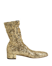 Dolce & Gabbana Gold Sequined Short Boots Stretch Shoes Dolce & Gabbana