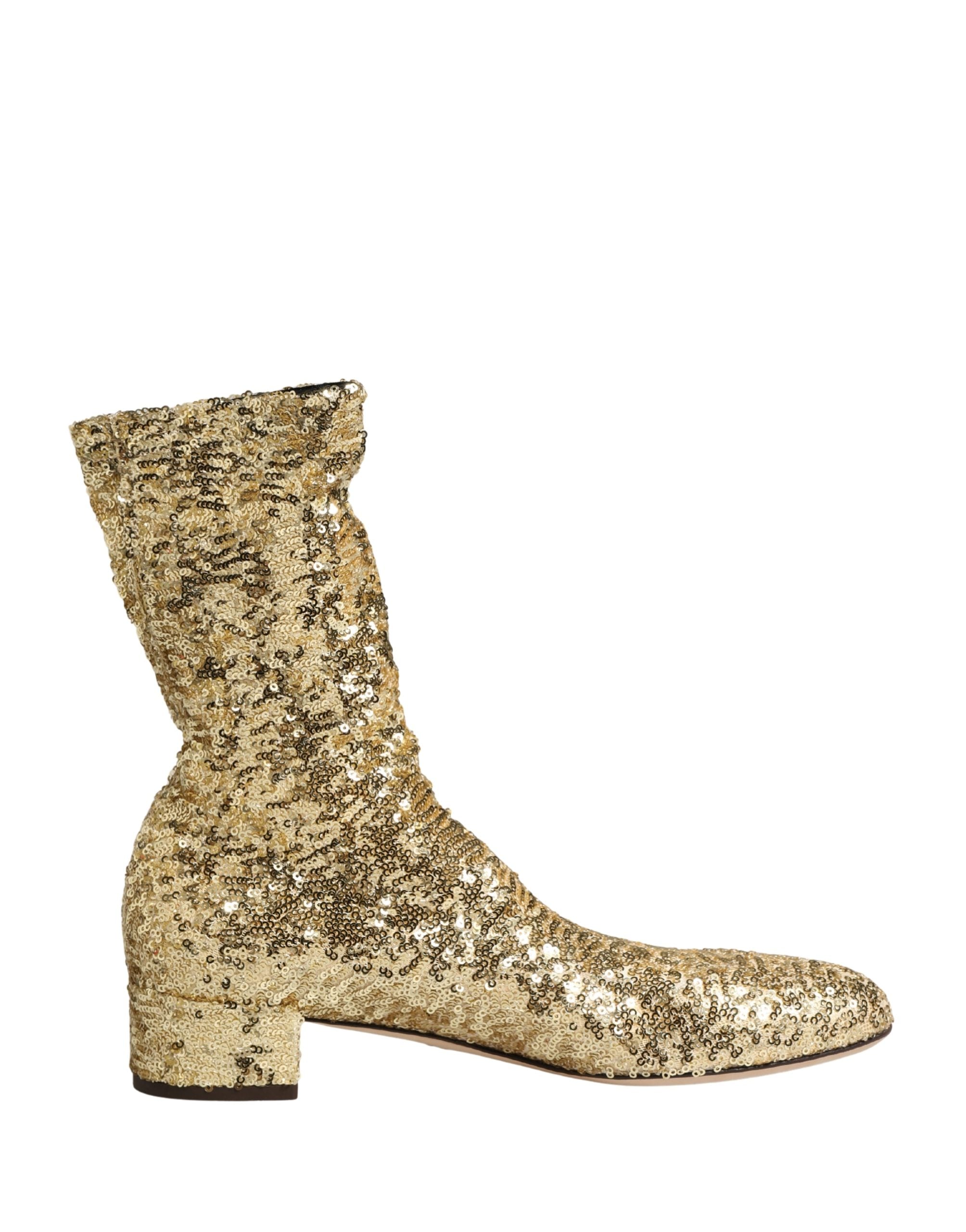 Dolce & Gabbana Gold Sequined Short Boots Stretch Shoes Dolce & Gabbana