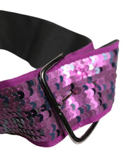 Women Purple Sequined Silver Metal Buckle Belt