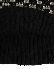 Black Wool Crystal Embellished Balaclava Hat