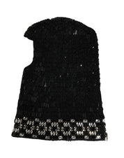 Black Wool Crystal Embellished Balaclava Hat