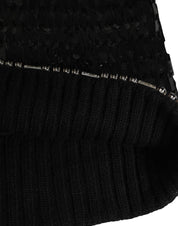 Black Wool Crystal Embellished Balaclava Hat