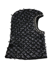 Black Wool Crystal Embellished Balaclava Hat