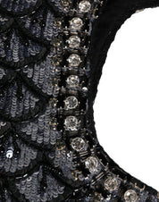 Black Wool Crystal Embellished Balaclava Hat