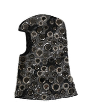Black Wool Crystal Embellished Balaclava Hat