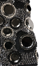 Black Wool Crystal Embellished Balaclava Hat