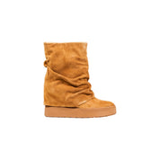 Beige Suede Leather Ankle Boots