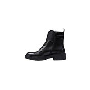 Black Artificial Leather Lace-Up Boots