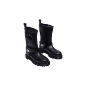Black Leather Lace-Up Boots
