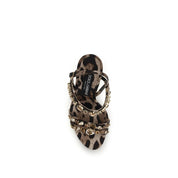 Brown Fabric Stiletto Heel Sandals