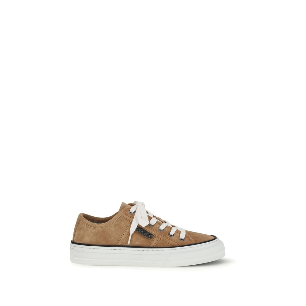 Brunello Cucinelli Beige Calf Leather Bos Taurus Low Top Sneakers Brunello Cucinelli