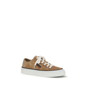 Brunello Cucinelli Beige Calf Leather Bos Taurus Low Top Sneakers Brunello Cucinelli