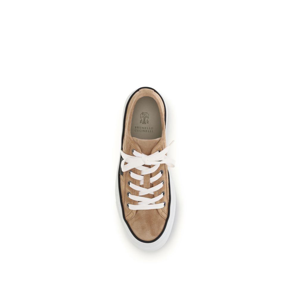 Brunello Cucinelli Beige Calf Leather Bos Taurus Low Top Sneakers Brunello Cucinelli