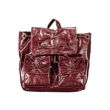Burgundy Polyurethane Women Backpack
