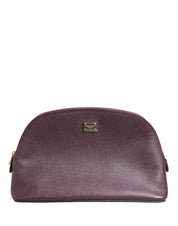 Dolce & Gabbana Dark Purple Leather DG Logo Zip Around Hand Purse Wallet