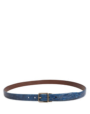 Navy Blue Leather Gold Tone Metal Buckle Belt