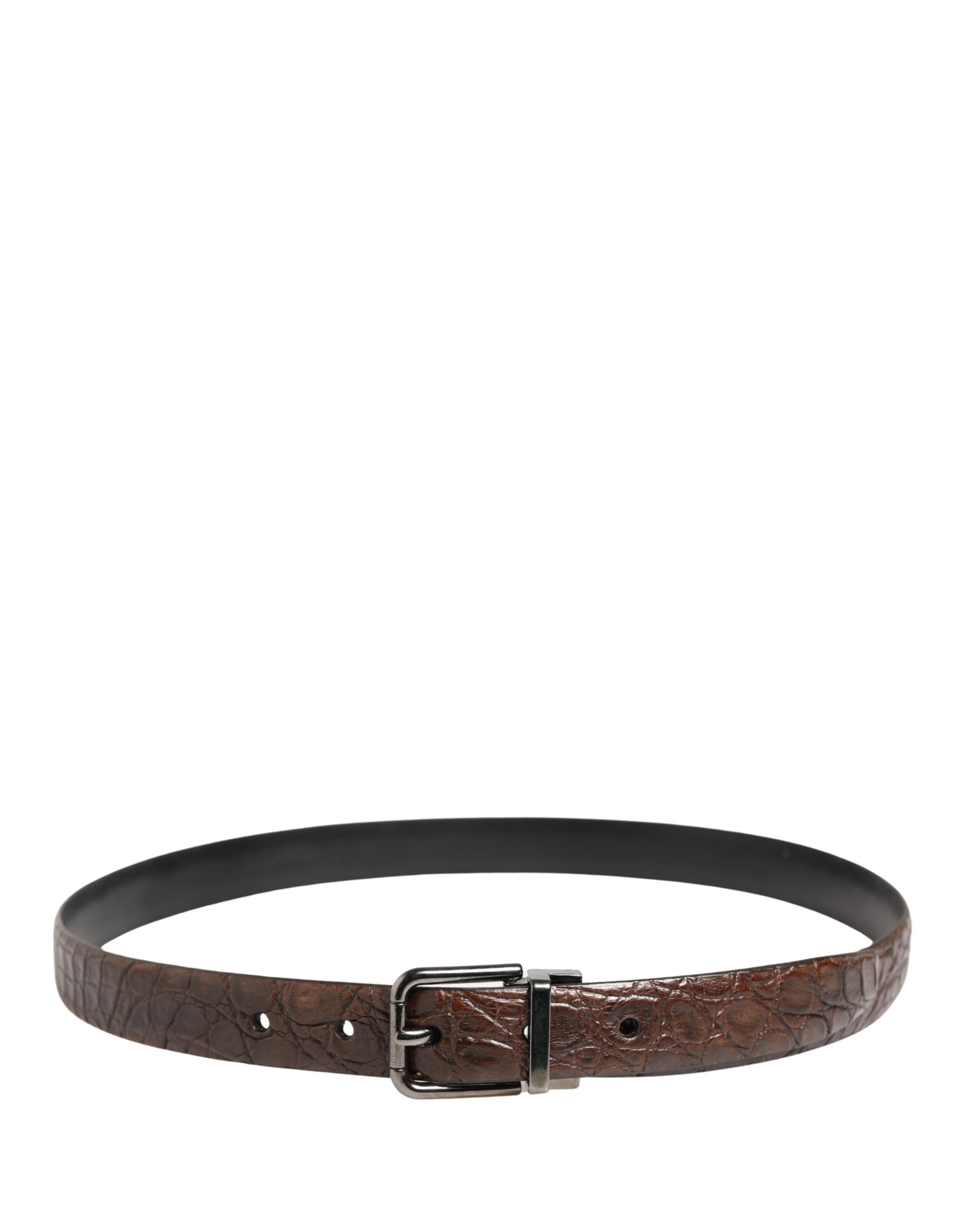 Dolce & Gabbana Brown Leather Silver Tone Metal Buckle Belt Dolce & Gabbana