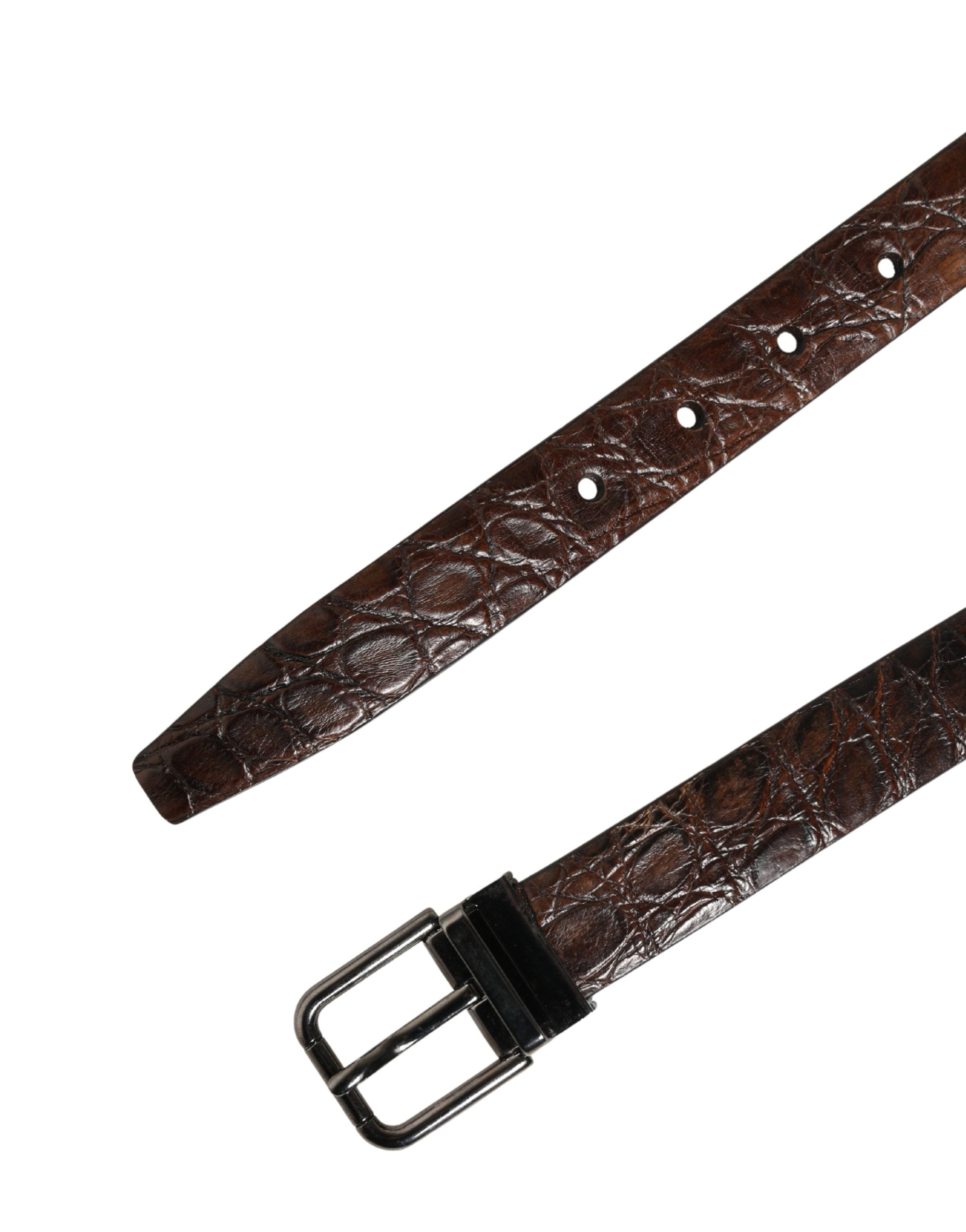 Dolce & Gabbana Brown Leather Silver Tone Metal Buckle Belt Dolce & Gabbana