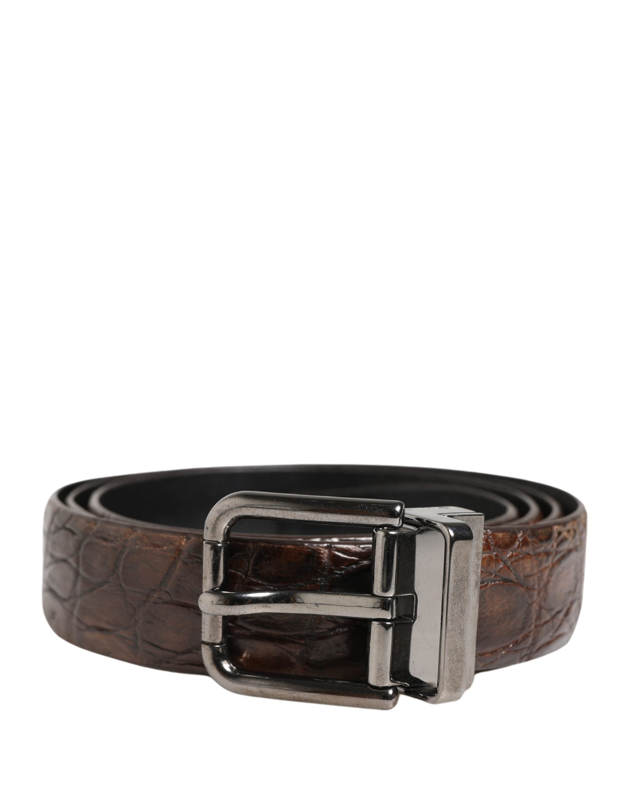 Dolce & Gabbana Brown Leather Silver Tone Metal Buckle Belt Dolce & Gabbana