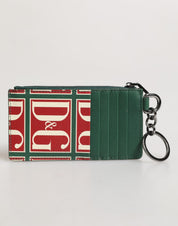 Dolce & Gabbana Green Calf Leather Logo Print Monogram Card Holder Wallet