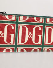Green Calf Leather Logo Print Monogram Card Holder Wallet