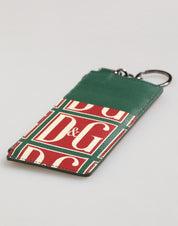 Green Calf Leather Logo Print Monogram Card Holder Wallet