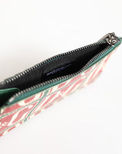 Green Calf Leather Logo Print Monogram Card Holder Wallet