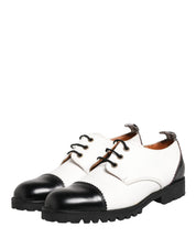 Black White Leather Derby Shoes