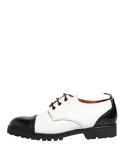 Black White Leather Derby Shoes