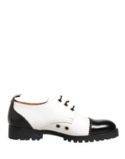 Black White Leather Derby Shoes