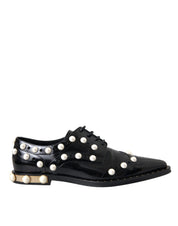Black Leather Faux Pearl Dress Brogue Shoes
