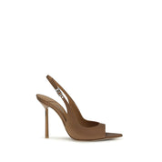 Brown Silk Stiletto Heel Sandals