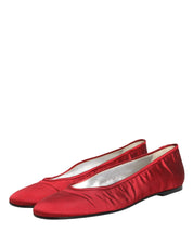 Red Satin Fabric Ballet Slip On Flats Shoes