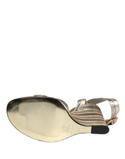 Gold Silver Leather Wedge Heels Sandals Shoes