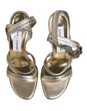 Gold Silver Leather Wedge Heels Sandals Shoes