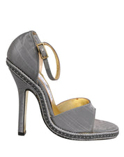 Gray High Heeled Sandals Ankle Strap Shoes