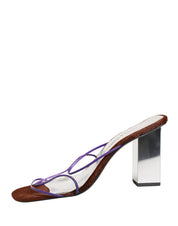 Silver Block Heels Slip On Sandals Shoes